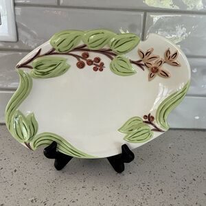 Vintage Hand-Painted Holland Mold Trinket Bowl Tray Floral Rare Find USA 1960's